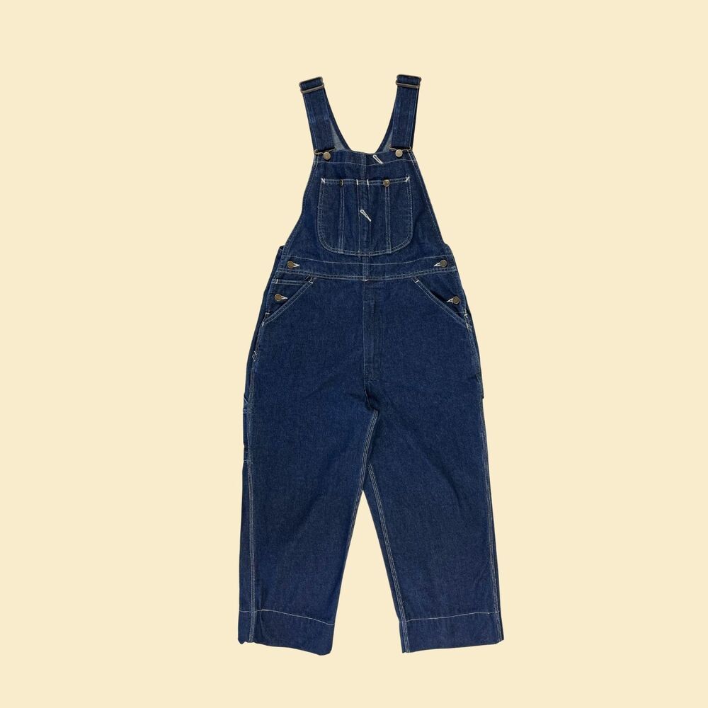 70s/80s Roebucks denim overalls, vintage dark wash mens workwear jean overalls
